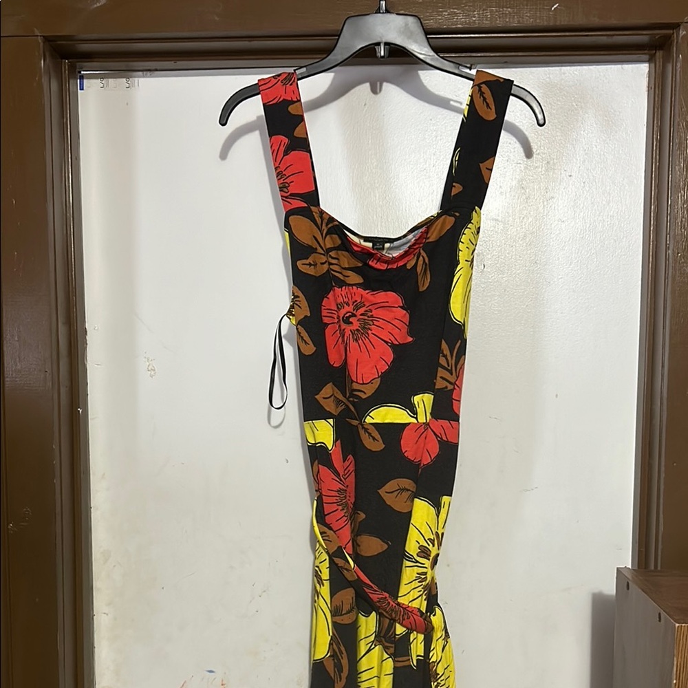 Floral Sleeveless Dress - Black, Red, Yellow
